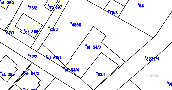 Parcela st. 54/3 v KÚ Pocinovice, Katastrální mapa