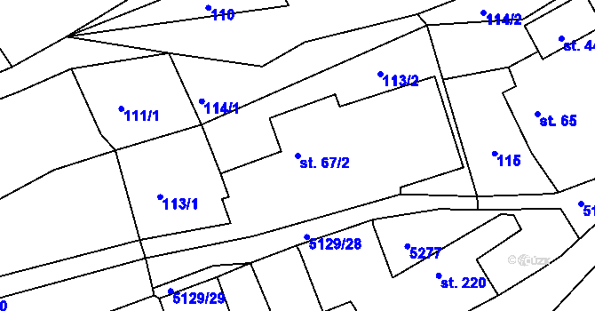 Parcela st. 67/2 v KÚ Pocinovice, Katastrální mapa