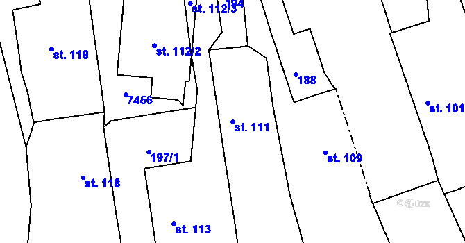 Parcela st. 111 v KÚ Pocinovice, Katastrální mapa