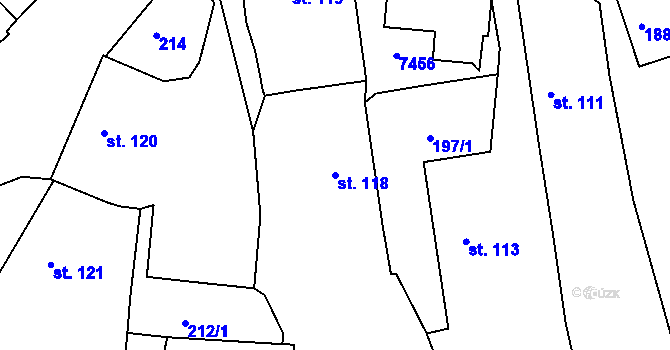 Parcela st. 118 v KÚ Pocinovice, Katastrální mapa