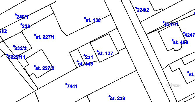 Parcela st. 137 v KÚ Pocinovice, Katastrální mapa