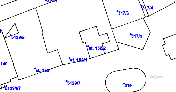 Parcela st. 152/2 v KÚ Pocinovice, Katastrální mapa