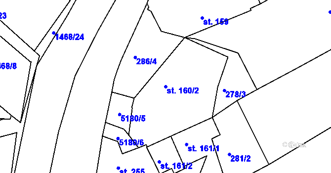 Parcela st. 160/2 v KÚ Pocinovice, Katastrální mapa