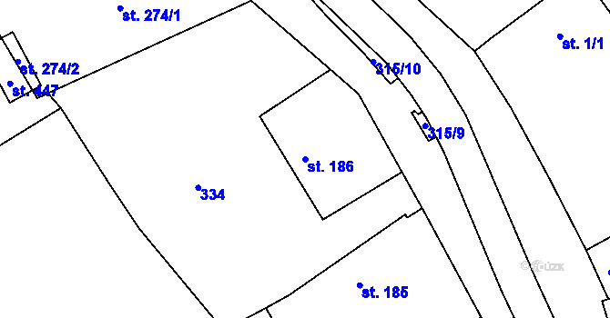 Parcela st. 186 v KÚ Pocinovice, Katastrální mapa