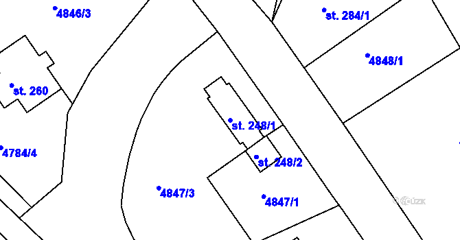 Parcela st. 248/1 v KÚ Pocinovice, Katastrální mapa