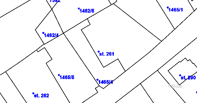 Parcela st. 261 v KÚ Pocinovice, Katastrální mapa