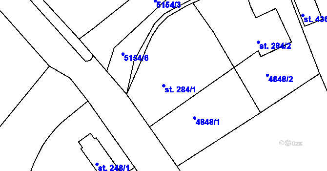 Parcela st. 284/1 v KÚ Pocinovice, Katastrální mapa