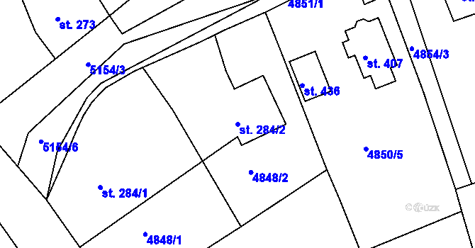 Parcela st. 284/2 v KÚ Pocinovice, Katastrální mapa