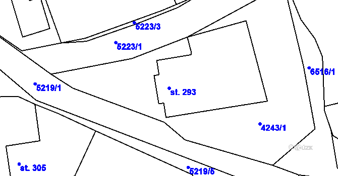 Parcela st. 293 v KÚ Pocinovice, Katastrální mapa