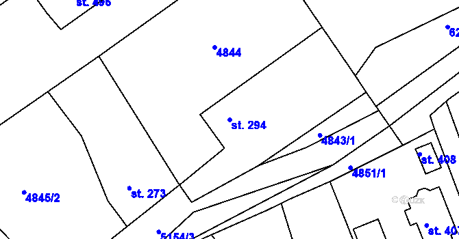 Parcela st. 294 v KÚ Pocinovice, Katastrální mapa