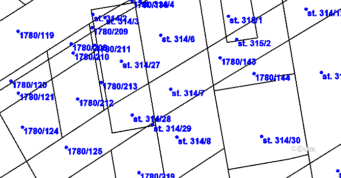 Parcela st. 314/7 v KÚ Pocinovice, Katastrální mapa