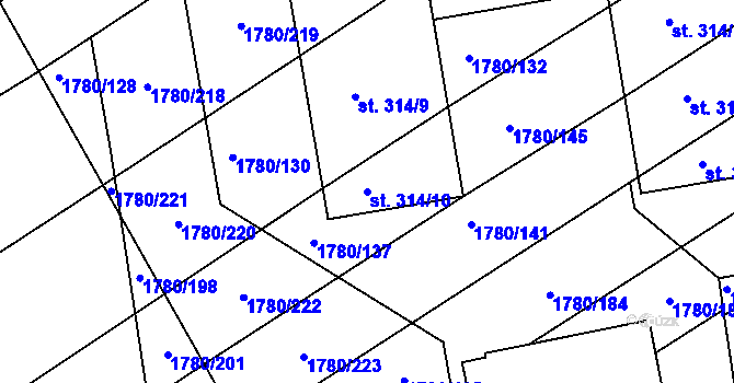 Parcela st. 314/10 v KÚ Pocinovice, Katastrální mapa