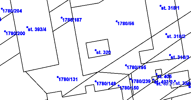 Parcela st. 320 v KÚ Pocinovice, Katastrální mapa