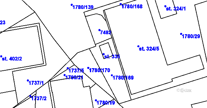 Parcela st. 335 v KÚ Pocinovice, Katastrální mapa