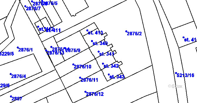 Parcela st. 341 v KÚ Pocinovice, Katastrální mapa