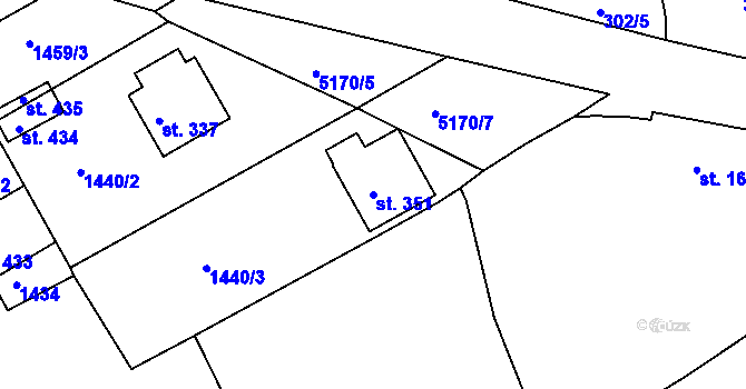 Parcela st. 351 v KÚ Pocinovice, Katastrální mapa
