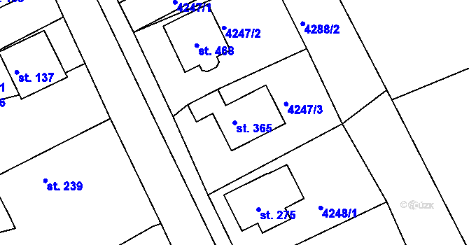 Parcela st. 365 v KÚ Pocinovice, Katastrální mapa