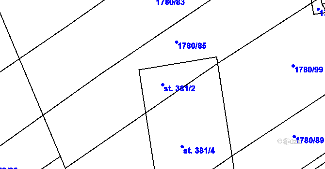 Parcela st. 381/2 v KÚ Pocinovice, Katastrální mapa