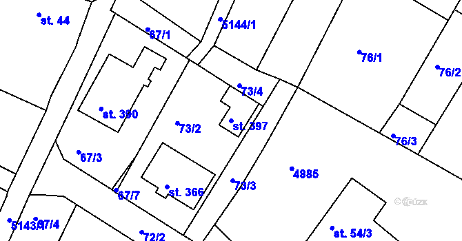 Parcela st. 397 v KÚ Pocinovice, Katastrální mapa