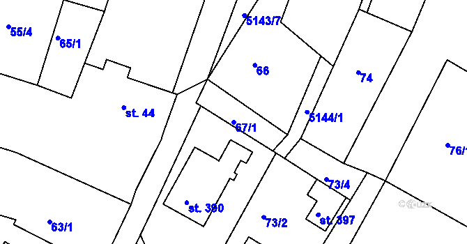 Parcela st. 67/1 v KÚ Pocinovice, Katastrální mapa