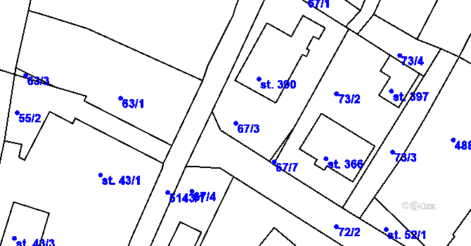 Parcela st. 67/3 v KÚ Pocinovice, Katastrální mapa