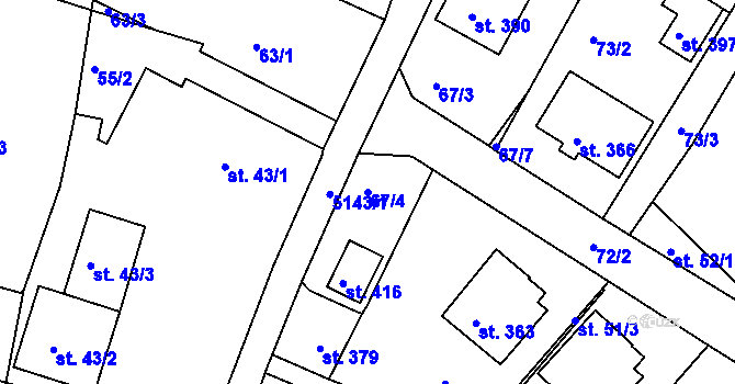 Parcela st. 67/4 v KÚ Pocinovice, Katastrální mapa
