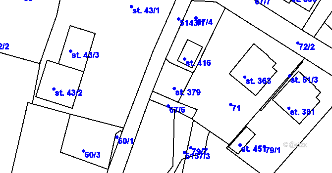 Parcela st. 67/5 v KÚ Pocinovice, Katastrální mapa