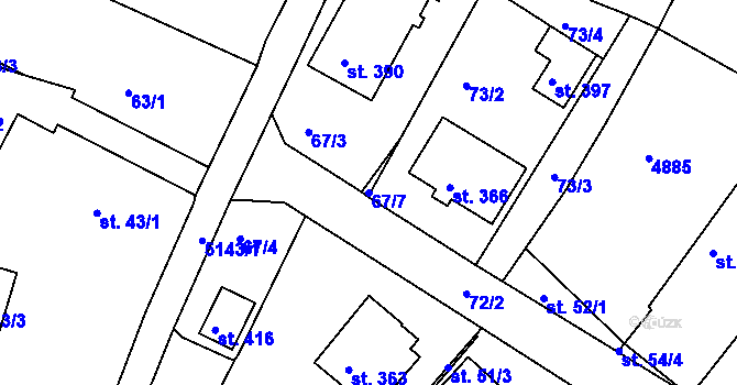 Parcela st. 67/7 v KÚ Pocinovice, Katastrální mapa