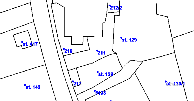 Parcela st. 211 v KÚ Pocinovice, Katastrální mapa