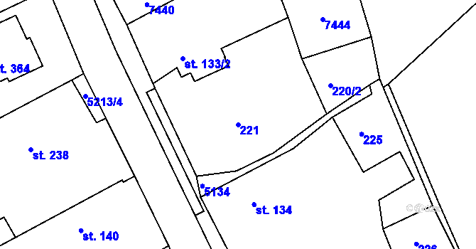 Parcela st. 221 v KÚ Pocinovice, Katastrální mapa