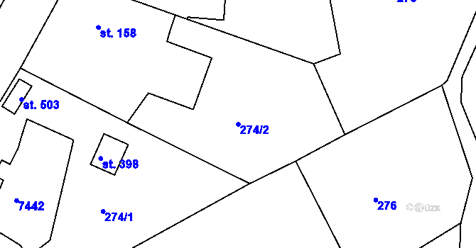 Parcela st. 274/2 v KÚ Pocinovice, Katastrální mapa