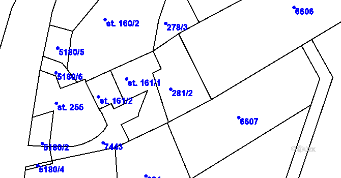 Parcela st. 281/2 v KÚ Pocinovice, Katastrální mapa