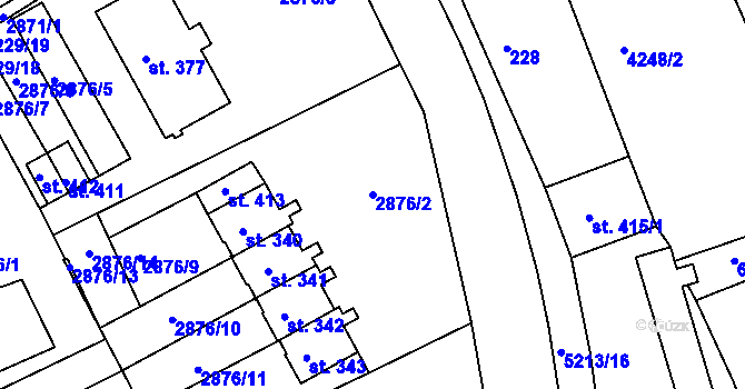 Parcela st. 2876/2 v KÚ Pocinovice, Katastrální mapa