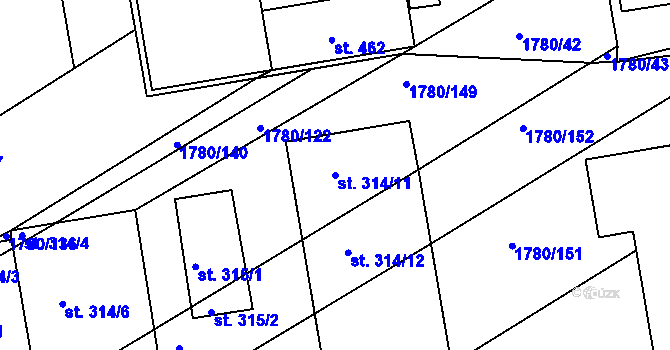 Parcela st. 314/11 v KÚ Pocinovice, Katastrální mapa