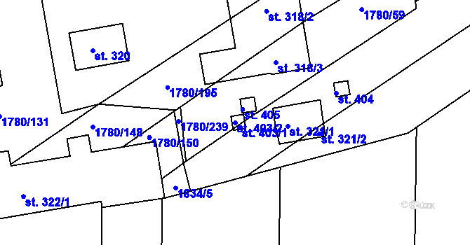 Parcela st. 403/2 v KÚ Pocinovice, Katastrální mapa
