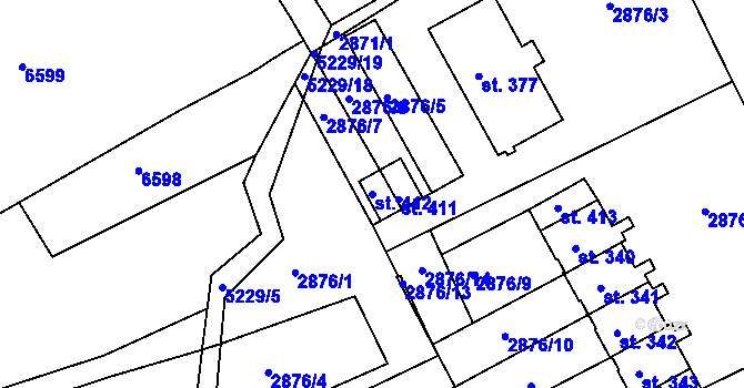 Parcela st. 412 v KÚ Pocinovice, Katastrální mapa