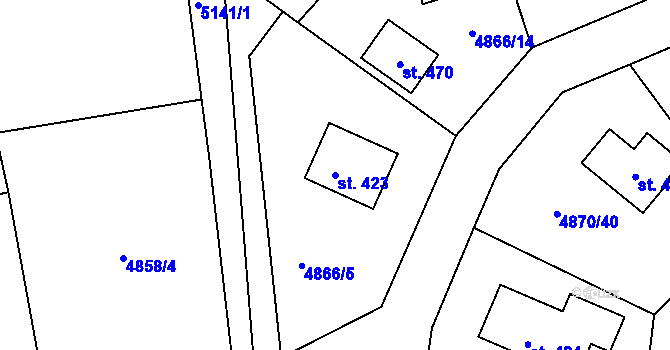 Parcela st. 423 v KÚ Pocinovice, Katastrální mapa