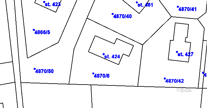 Parcela st. 424 v KÚ Pocinovice, Katastrální mapa