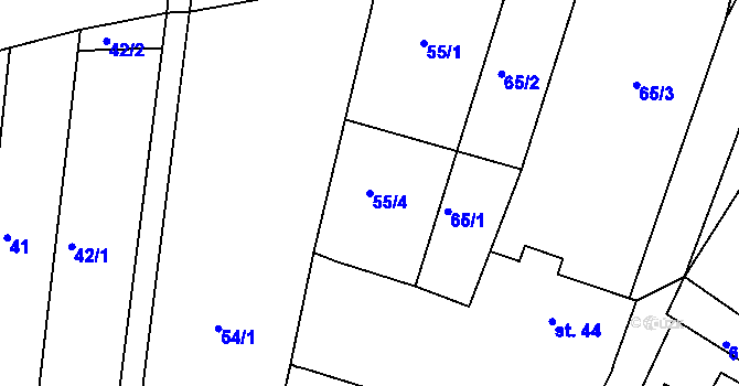 Parcela st. 55/4 v KÚ Pocinovice, Katastrální mapa