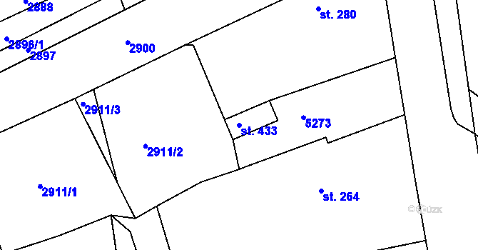 Parcela st. 433 v KÚ Pocinovice, Katastrální mapa