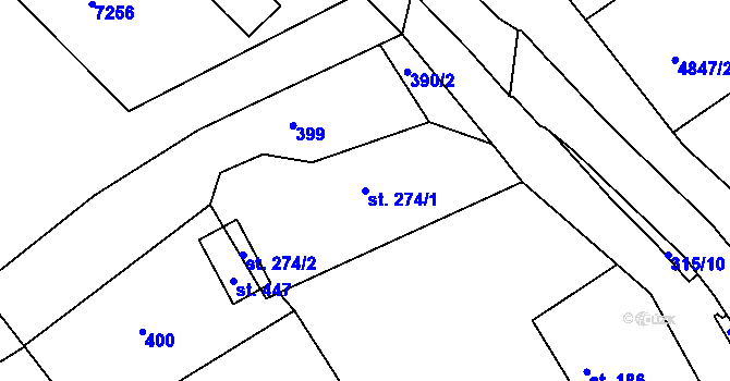 Parcela st. 274/1 v KÚ Pocinovice, Katastrální mapa