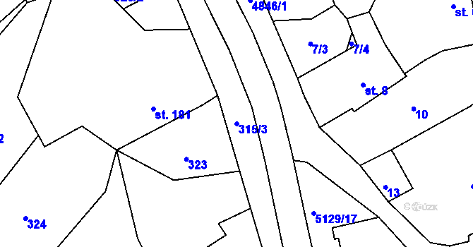 Parcela st. 315/3 v KÚ Pocinovice, Katastrální mapa