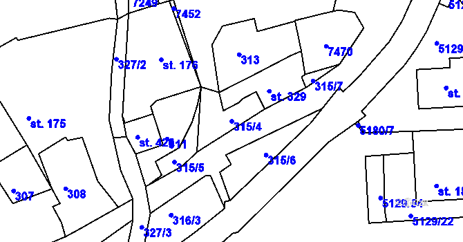Parcela st. 315/4 v KÚ Pocinovice, Katastrální mapa