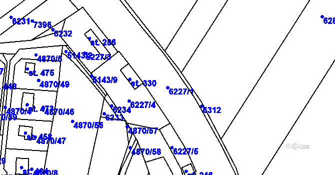 Parcela st. 6227/1 v KÚ Pocinovice, Katastrální mapa