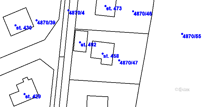 Parcela st. 458 v KÚ Pocinovice, Katastrální mapa