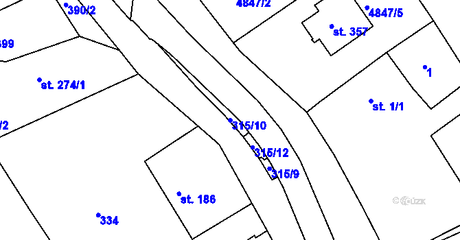 Parcela st. 315/10 v KÚ Pocinovice, Katastrální mapa
