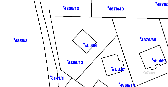 Parcela st. 486 v KÚ Pocinovice, Katastrální mapa