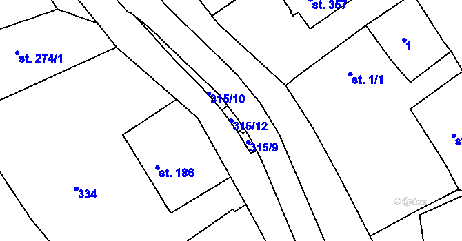 Parcela st. 315/12 v KÚ Pocinovice, Katastrální mapa