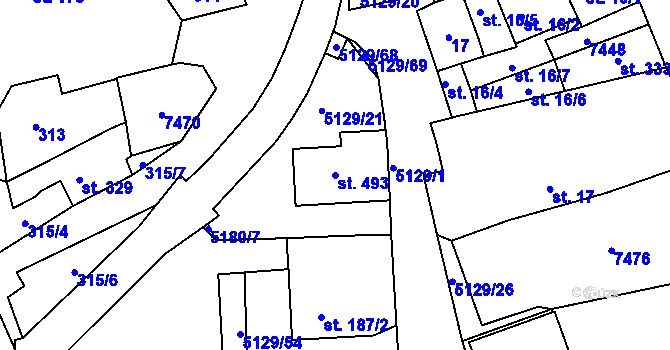 Parcela st. 493 v KÚ Pocinovice, Katastrální mapa