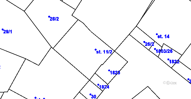 Parcela st. 11/2 v KÚ Pocoucov, Katastrální mapa